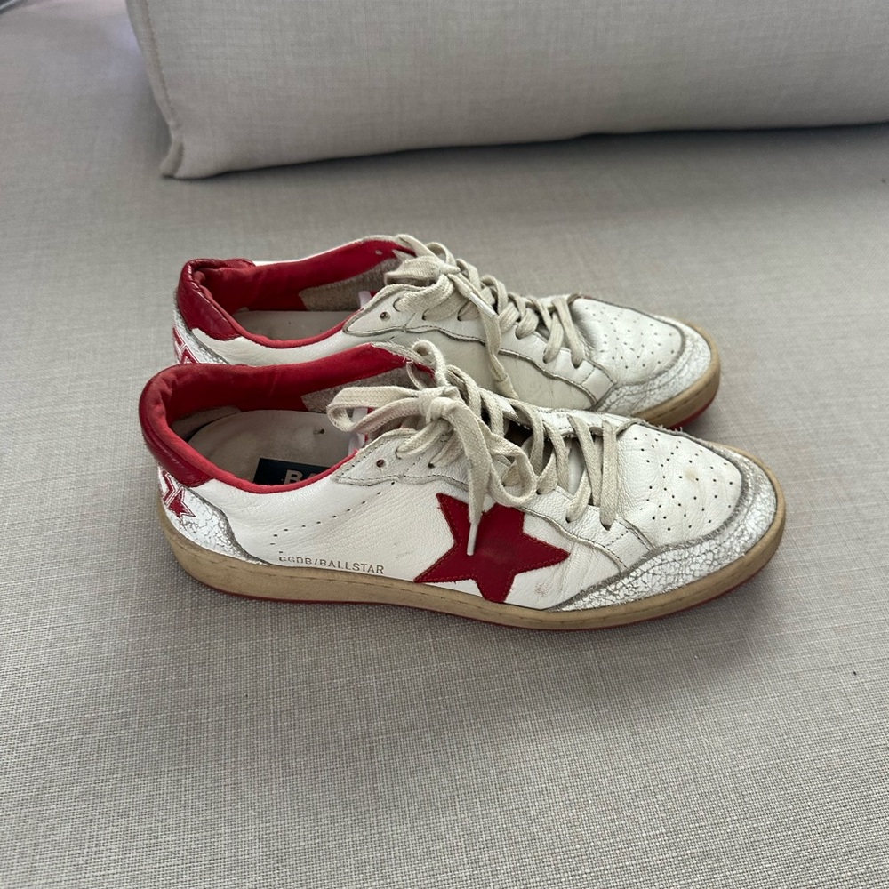 Golden Goose White and Red Sneakers